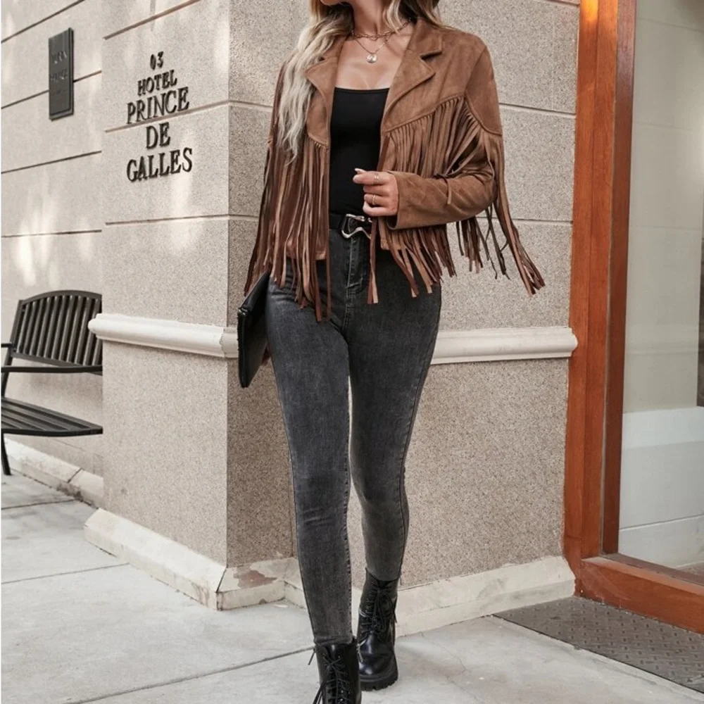 women tassel jacket semi cropped tops blazer_3